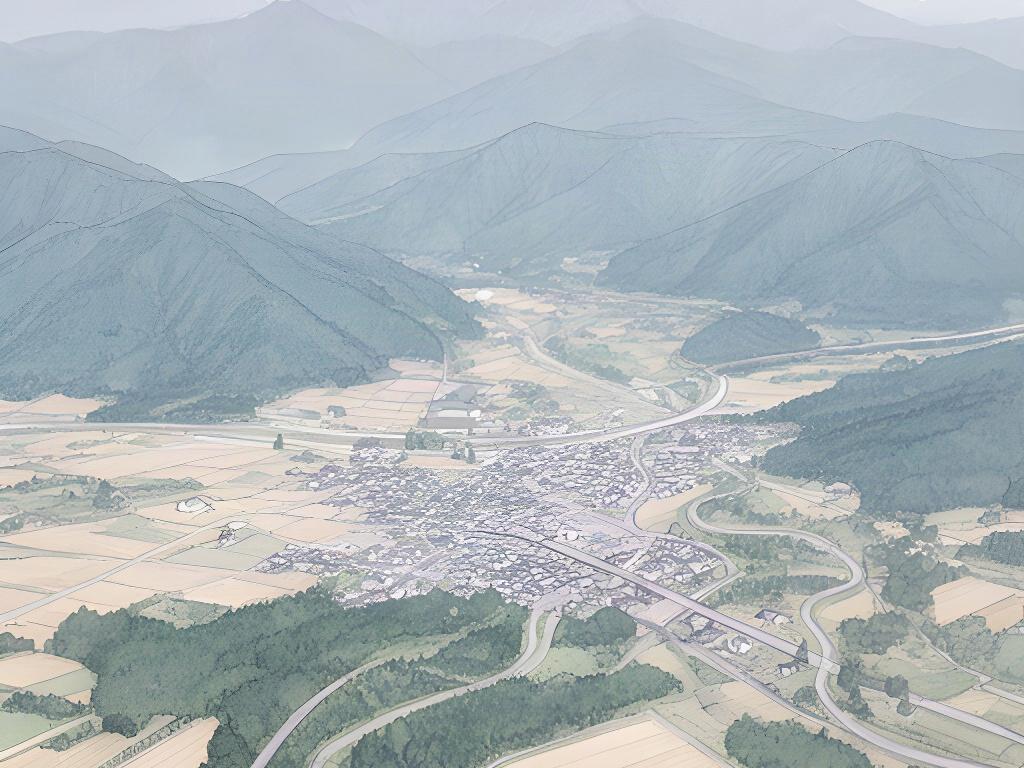 小諸市松井一丁目周辺の道路と山並みを示す地域案内イメージ